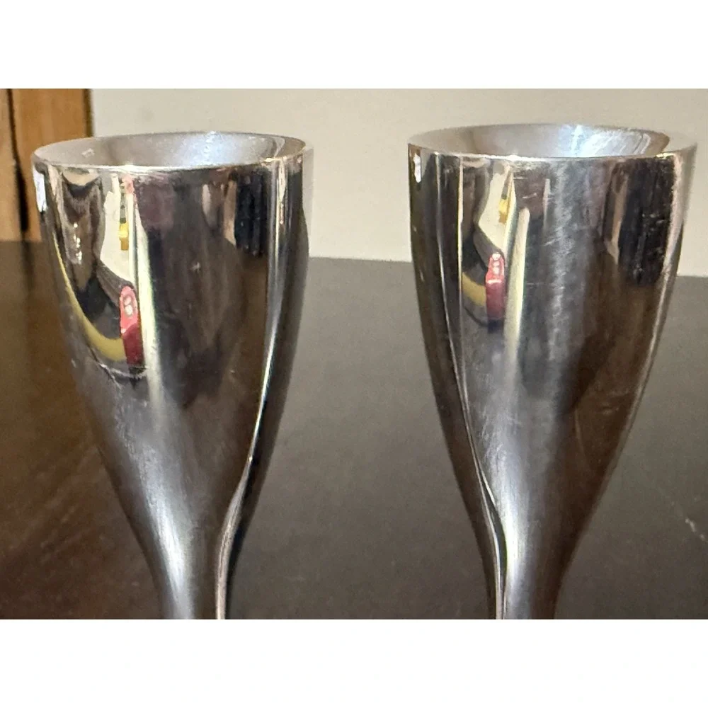 Nambe Pair of Flare Candlestick Holders 5.5